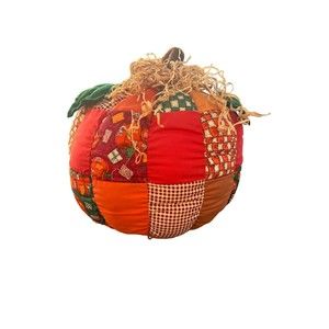 Vtg Plush Quilted Patchwork Pumpkin Fall Halloween Thanksgiving Stuffed Decor